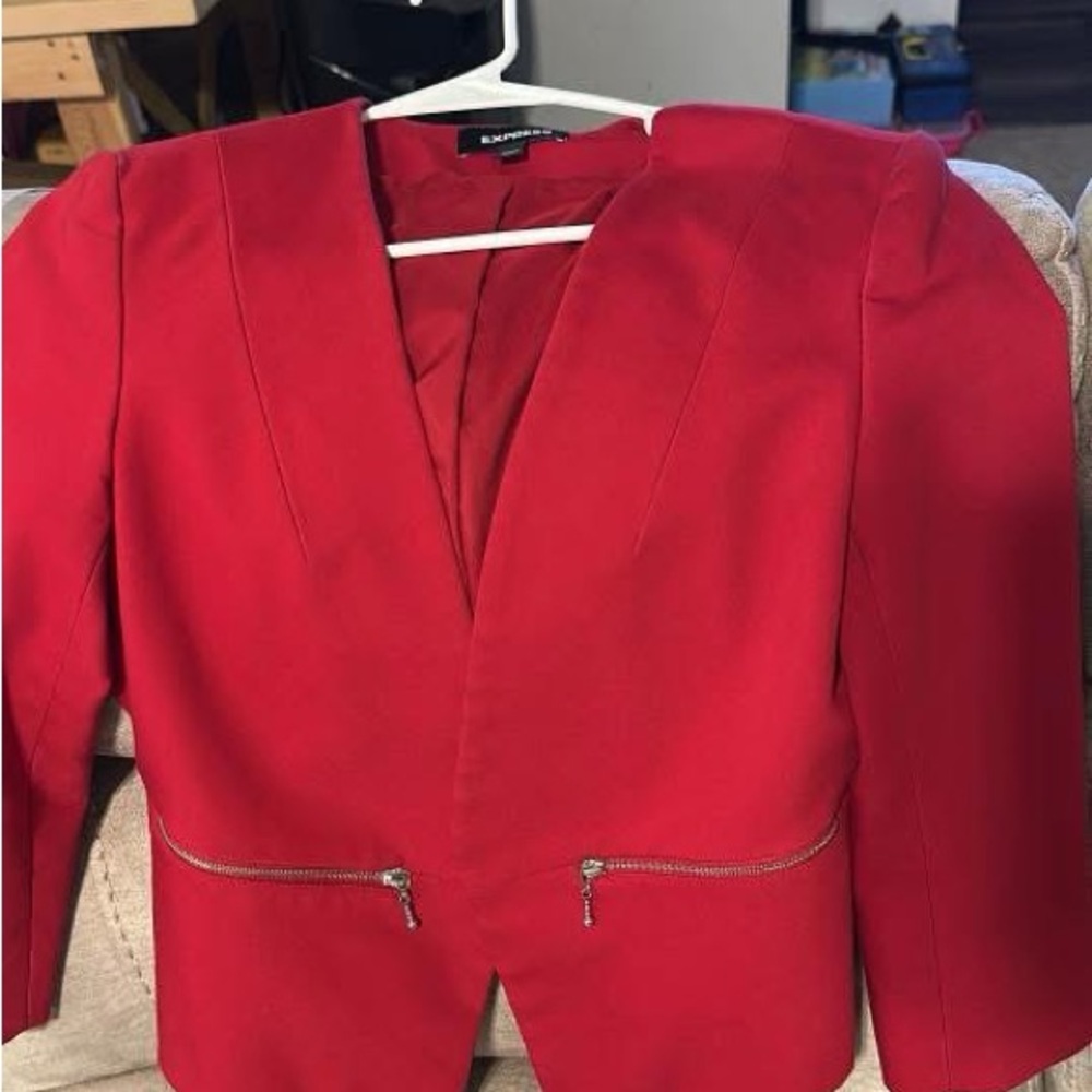 Express Red Women's Blazer with Zipper Details